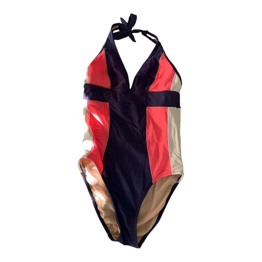 DownEast basics Small Womens Footbridge Beach 1 pc Beige Navy Blue White Pink